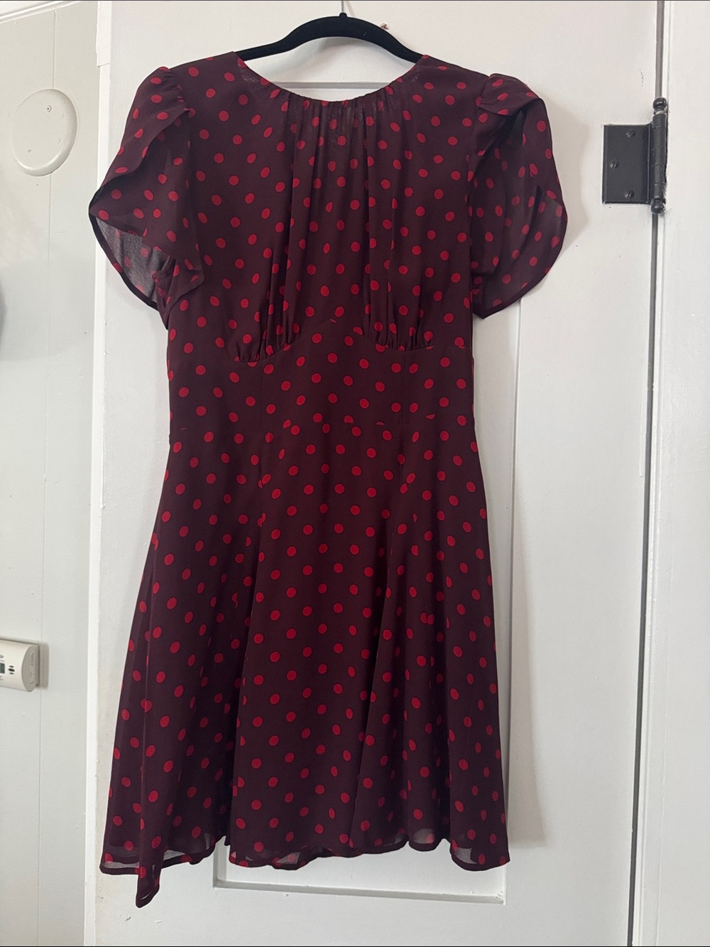 Reformation Burgundy Mini Dress with Red Polka Dots